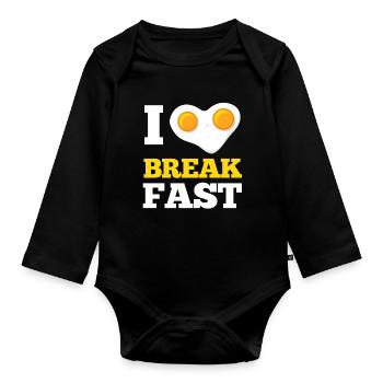 I Love Breakfast Fried Egg Heart - Organic Longsleeve Baby Bodysuit - black - Front