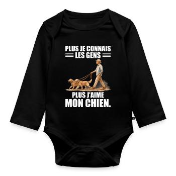 Plus Je Connais Les Gens, Plus J'aime Mon Chien - Body Bébé bio manches longues - noir - Devant