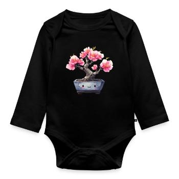 Kawaii Bonsai Blütenfreude - Baby Bio-Langarm-Body - Schwarz - Vorne
