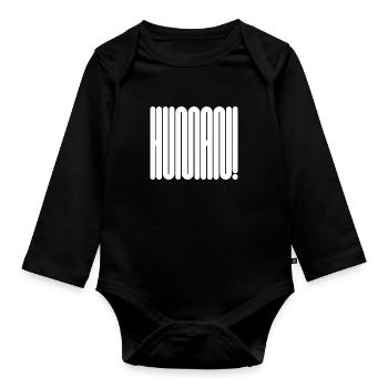 HUMAN! Bold Geometric Typography Statement - Organic Longsleeve Baby Bodysuit - black - Front