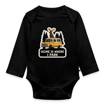Moose Camper for Men Funny Animal Vanlife - Organic Longsleeve Baby Bodysuit - black - Front
