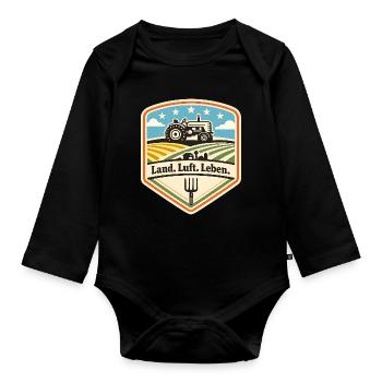 Land Luft Leben Traktor Schild - Baby Bio-Langarm-Body - Schwarz - Vorne