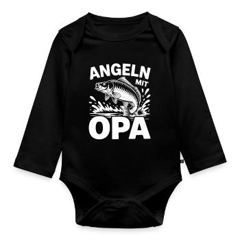 Angeln mit Opa – Fisch Motiv - Baby Bio-Langarm-Body - Schwarz - Vorne