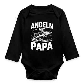 Angeln mit Papa – Großer Fang - Baby Bio-Langarm-Body - Schwarz - Vorne