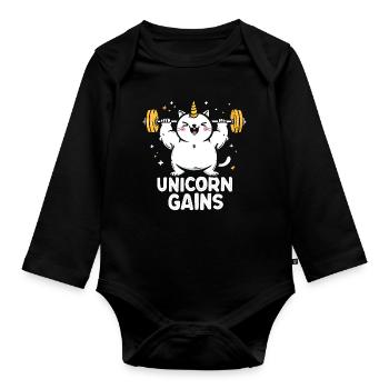 Bodybuilding Cat Unicorn for Fitness - Organic Longsleeve Baby Bodysuit - black - Front