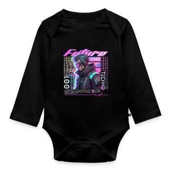 Neon Cyberpunk Fahrradfahrer - Baby Bio-Langarm-Body - Schwarz - Vorne