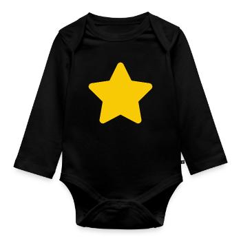 Yellow Star Accent: Simple Star - Organic Longsleeve Baby Bodysuit - black - Front