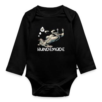 Hundemüde Weimaraner Weimaranerhalter Silbergeist - Baby Bio-Langarm-Body - Schwarz - Vorne