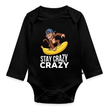 Verrückter Affe auf Bananen-Grafik-T-Shirt - Baby Bio-Langarm-Body - Schwarz - Vorne