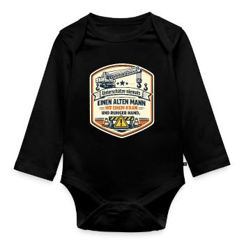 Kranmeister Alter Mann Patch - Baby Bio-Langarm-Body - Schwarz - Vorne