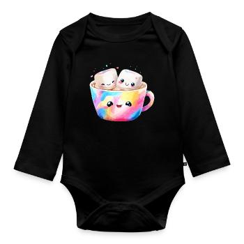 Kunterbunte Marshmallow Kaffeetasse - Baby Bio-Langarm-Body - Schwarz - Vorne