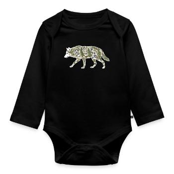wolf botanical - Organic Longsleeve Baby Bodysuit - black - Front