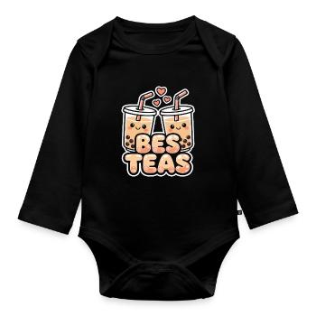 Boba Best Teas Cute Bubble Tea Lovers Friends - Organic Longsleeve Baby Bodysuit - black - Front