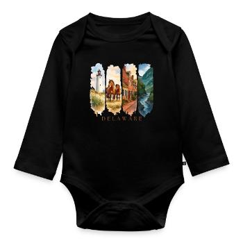 Delaware Urlaub Travel – Küste & Leuchtturm Motiv - Baby Bio-Langarm-Body - Schwarz - Vorne