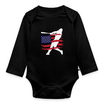 Silhouette du joueur de baseball du drapeau américain - Body Bébé bio manches longues - noir - Devant