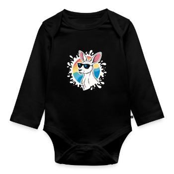 Cool Kangaroo – Retro-Stil & Sonnenbrille - Baby Bio-Langarm-Body - Schwarz - Vorne