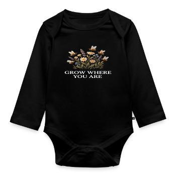 Grow Where You Are Floral Bees Cottagecore Farm - Organic Longsleeve Baby Bodysuit - black - Front