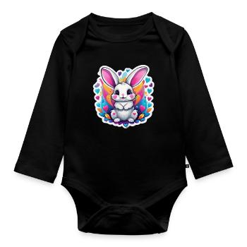 Lapin arc ciel adorable - Body Bébé bio manches longues - noir - Devant