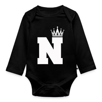 buchstabe_N_Krone - Baby Bio-Langarm-Body - Schwarz - Vorne