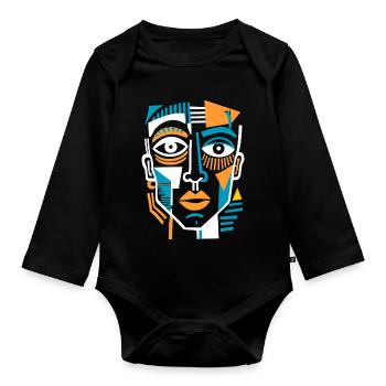Visage cubiste coloré - Body Bébé bio manches longues - noir - Devant