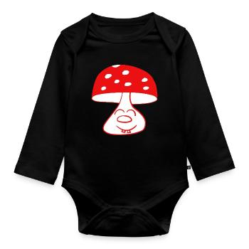 Champignon drôle drôle - Body Bébé bio manches longues - noir - Devant