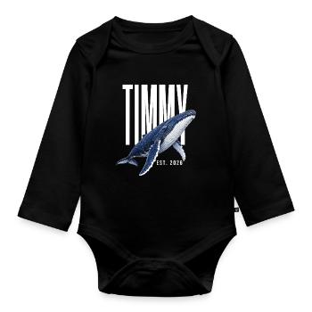Timmy Wal Est 2026 Buckelwal Shirt - Baby Bio-Langarm-Body - Schwarz - Vorne
