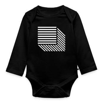 Geometric Diagonal Stripe Mosaic - Organic Longsleeve Baby Bodysuit - black - Front