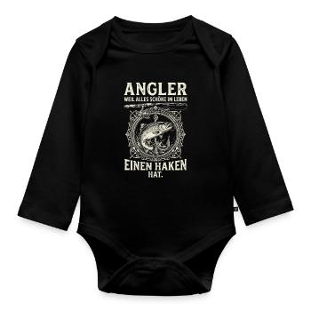 Angler Weil Alles Schoene Im Leben Einen Haken Hat - Baby Bio-Langarm-Body - Schwarz - Vorne