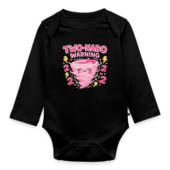 Avertissement à deux nado : 2e anniversaire design - Body Bébé bio manches longues - noir - Devant