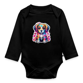 Puppy Rainbow Happy Heart - Organic Longsleeve Baby Bodysuit - black - Front