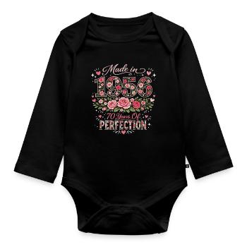 70-Jahre-Frau-Geschenk – Blumengeburtstag 1956 - Baby Bio-Langarm-Body - Schwarz - Vorne