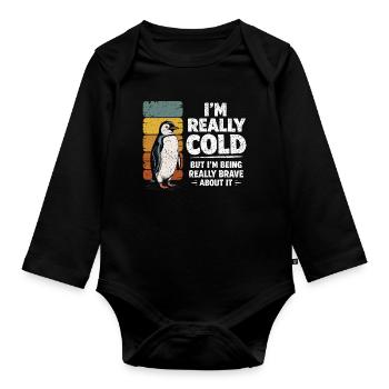 Humour Manchot Vintage I'm Really Cold Brave - Body Bébé bio manches longues - noir - Devant