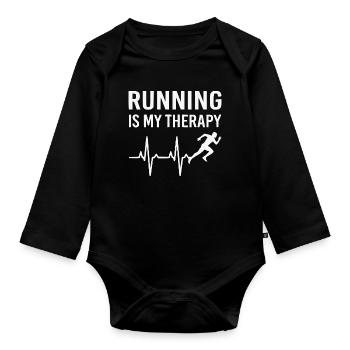 Running Is Therapy Running T-Shirt - Body Bébé bio manches longues - noir - Devant