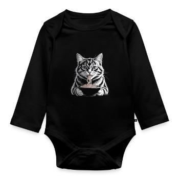 Cat Eats Ramen - Organic Longsleeve Baby Bodysuit - black - Front