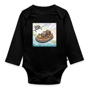 Poursuite fluviale en bateau à air steampunk - Body Bébé bio manches longues - noir - Devant