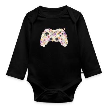 Floral Gamepad: Blütenkunst Controller - Baby Bio-Langarm-Body - Schwarz - Vorne