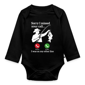 Angeln Ruft Retro Vintage Angler Spruch Design - Baby Bio-Langarm-Body - Schwarz - Vorne