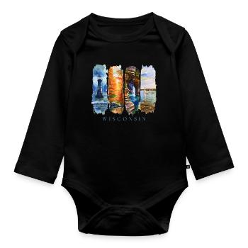 Wisconsin Travel – Great Lakes & Lighthouse - Baby Bio-Langarm-Body - Schwarz - Vorne