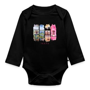 Texas Travel – Longhorn & Cowboy Spirit - Organic Longsleeve Baby Bodysuit - black - Front