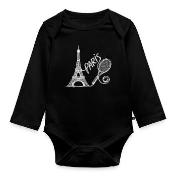 Paris Tennis Tournament Shirt, Retro Tennis Fashion - Organic Longsleeve Baby Bodysuit - black - Front