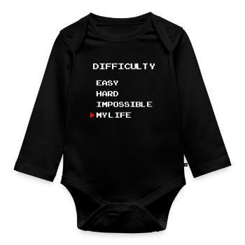 Difficulty: Easy Hard My Life – Gamer Edition - Organic Longsleeve Baby Bodysuit - black - Front