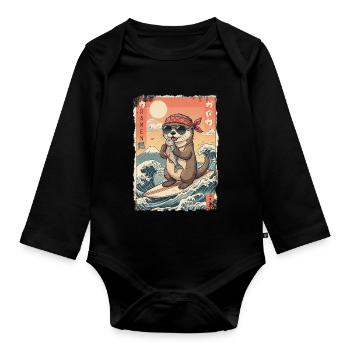 Kawaii Surf Otter - Organic Longsleeve Baby Bodysuit - black - Front