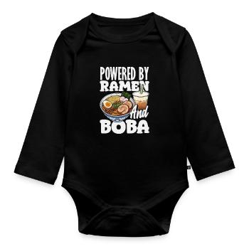 Powered By Ramen Und Boba Bubble Tea - Baby Bio-Langarm-Body - Schwarz - Vorne