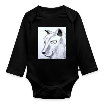 Katzenkopf Skizze im Bleistift - Baby Bio-Langarm-Body - Schwarz - Vorne
