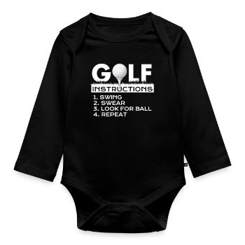 Golf Instructions Swing Swear Repeat Humor - Organic Longsleeve Baby Bodysuit - black - Front