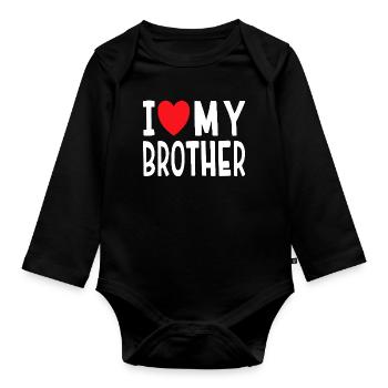 J’aime mon frère - Body Bébé bio manches longues - noir - Devant