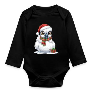 Funny Silk Chicken - Santa Hat and... - Organic Longsleeve Baby Bodysuit - black - Front