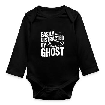 Easily Distracted by Ghost - Organic Longsleeve Baby Bodysuit - black - Front