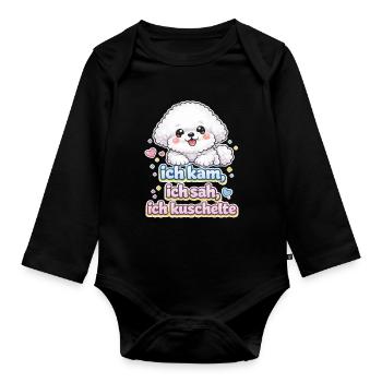 Kuschelhund Spruch Ich kam, ich sah, ich kuschelte - Baby Bio-Langarm-Body - Schwarz - Vorne