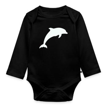 Glowing Dolphin Silhouette - Organic Longsleeve Baby Bodysuit - black - Front